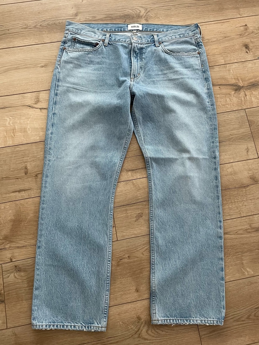 AGOLDE Amber Low Rise Straight Leg Jeans Size 33 Premium Light Indigo Wash Lux